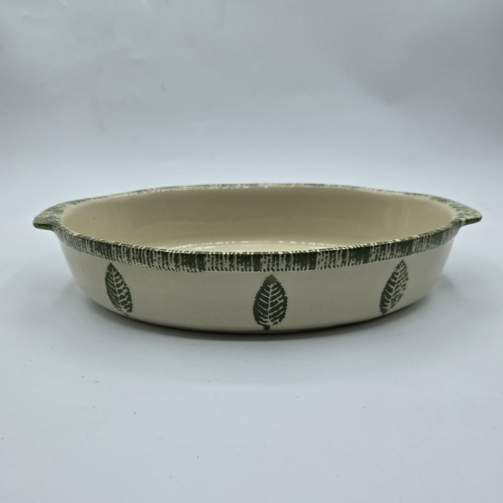 Grestel Stoneware Oval Open Casserole Baker Dish Leaves Pattern Portugal EUC - Thumbnail 2