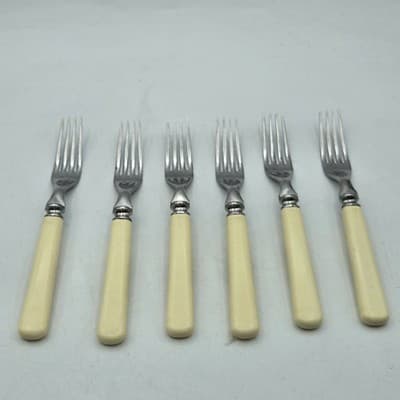 VTG Universal Celluloid Cream Handle Dinner Forks Stainless Steel Blade 4 Prong - Thumbnail 2