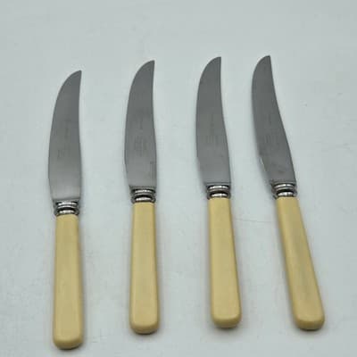 VTG Shefield Celluloid Cream Handle Steak Knives Stainless Steel English Made - Thumbnail 3