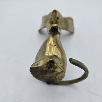 Vintage Solid Brass Mouse Big Ears & Long Tail Patina Paperweight 5.5" - Thumbnail 6