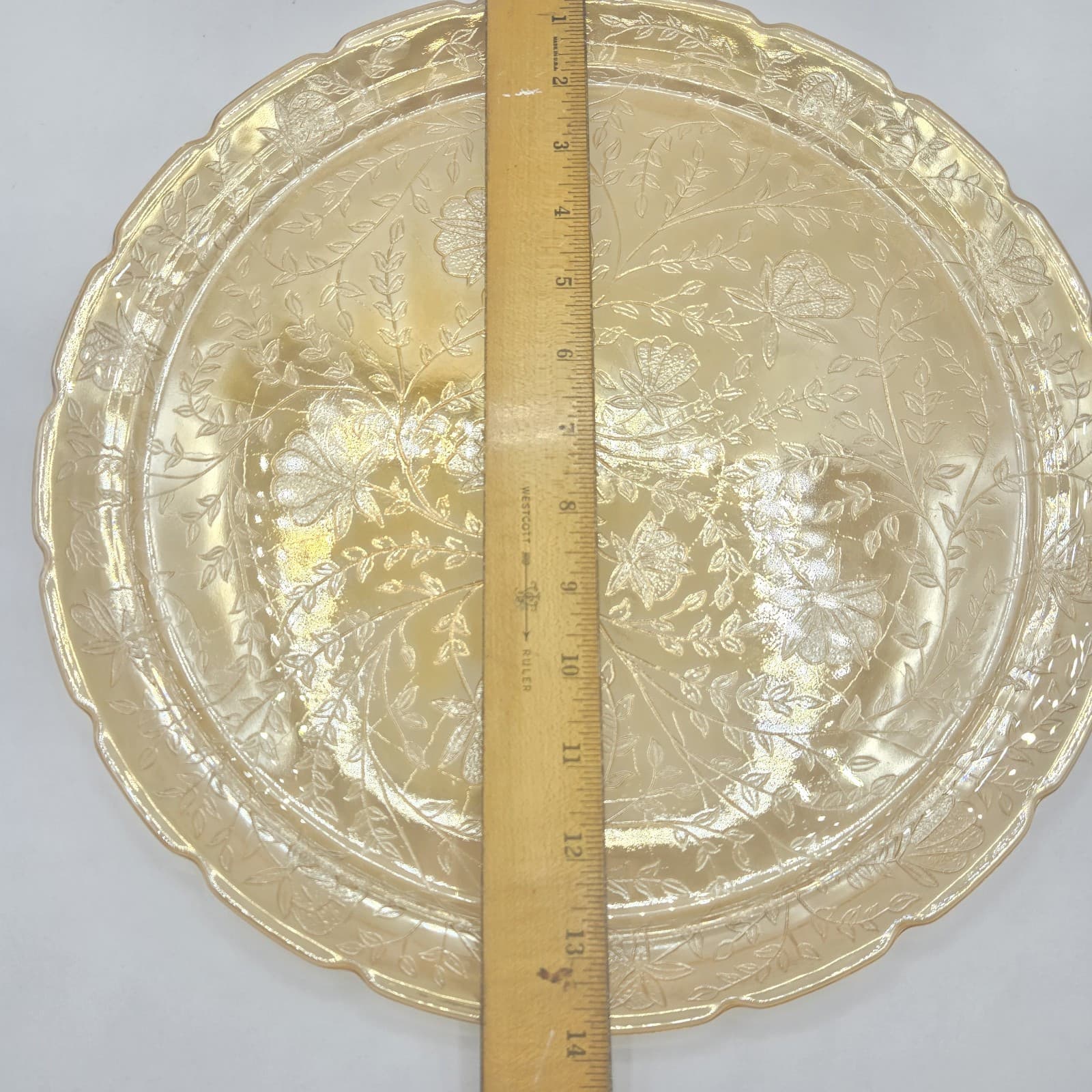 VTG Jeanette Glass Serving Platter Round Floragold Louisa Iridescent 13 1/2" - Thumbnail 8