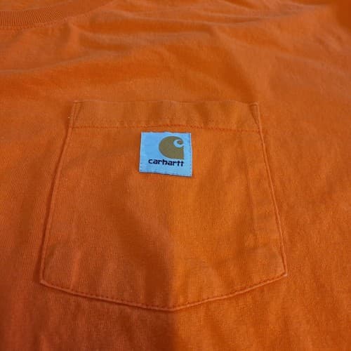 Carhartt Mens Tee Work Shirt 2XL Orange Heavy Cotton Pocket Logo Classic - Thumbnail 3