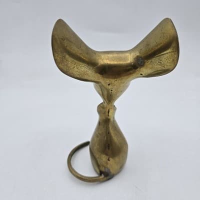 Vintage Solid Brass Mouse Big Ears & Long Tail Patina Paperweight 5.5" - Thumbnail 3