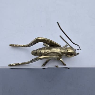 VTG Solid Brass Grasshopper Prosperity Figurine Good Luck India 4" Paperweight - Thumbnail 9