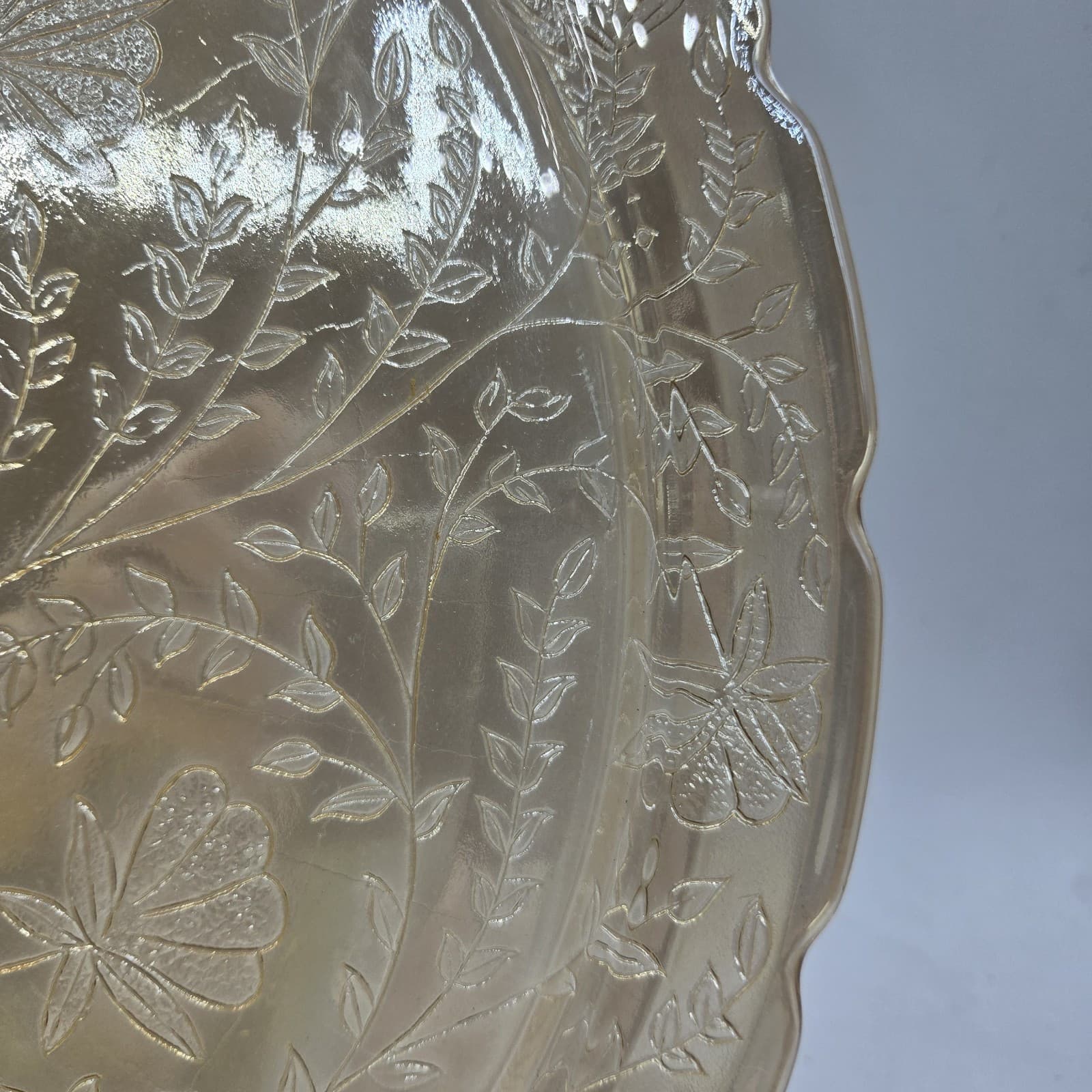 VTG Jeanette Glass Serving Platter Round Floragold Louisa Iridescent 13 1/2" - Thumbnail 6