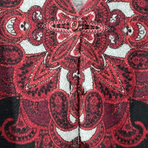 Susan Graver Womens Sweater XL Dark Red Paisley Tunic Cardigan Matched Pattern - Thumbnail 13