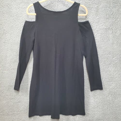 Sanctuary Women Top Black M Cold Shoulder Tunic Solid Long Sleeves Cotton Flowey - Thumbnail 2