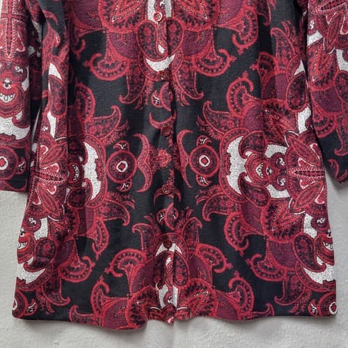 Susan Graver Womens Sweater XL Dark Red Paisley Tunic Cardigan Matched Pattern - Thumbnail 3