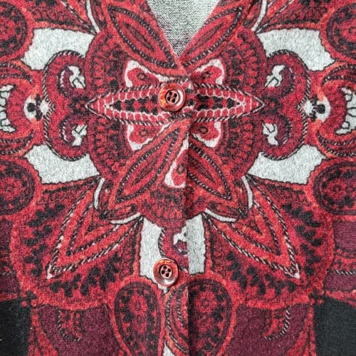 Susan Graver Womens Sweater XL Dark Red Paisley Tunic Cardigan Matched Pattern - Thumbnail 5