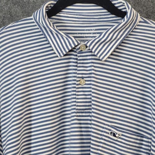 Vineyard Vines Mens Polo Shirt Blue White Stripe XL Pima Cotton Soft Comfortable - Thumbnail 3