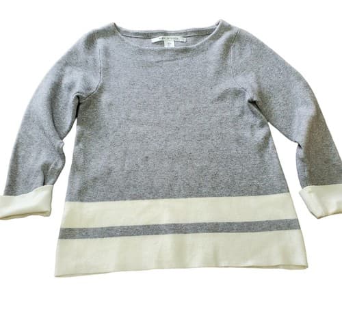 MAX STUDIO Womens Sweater Gray White S Long Cuffed Sleeve Viscose Blend Brushed - Thumbnail 2