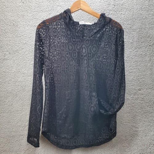 Skinny Dip by Melissa Womens Beach Cover-Up Hoodie Black XS Poly Blend Pockets - Thumbnail 6