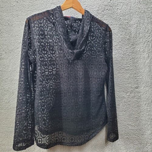 Skinny Dip by Melissa Womens Beach Cover-Up Hoodie Black XS Poly Blend Pockets - Thumbnail 5