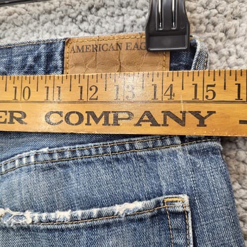 American Eagle Mens Jeans Blue 30x34 Medium Wash Distressed Straight Whiskering - Thumbnail 15