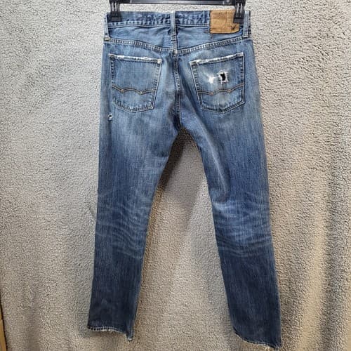 American Eagle Mens Jeans Blue 30x34 Medium Wash Distressed Straight Whiskering - Thumbnail 2