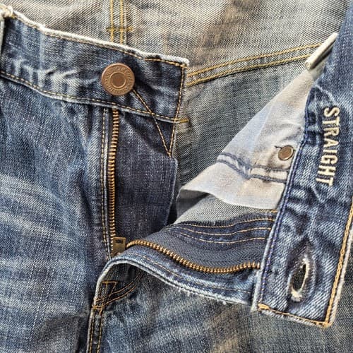American Eagle Mens Jeans Blue 30x34 Medium Wash Distressed Straight Whiskering - Thumbnail 4