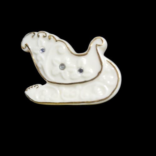 Vintage Lenox Sleigh Christmas Brooch Pin White Porcelain Rhinestone Accents - Thumbnail 3
