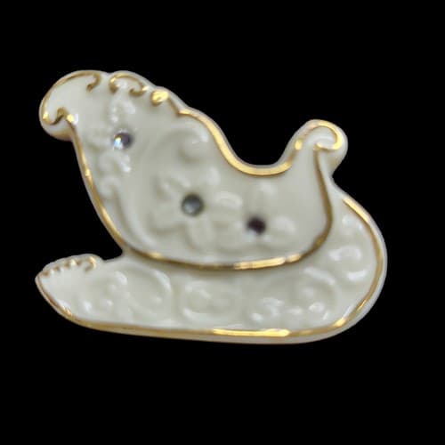 Vintage Lenox Sleigh Christmas Brooch Pin White Porcelain Rhinestone Accents - Thumbnail 5