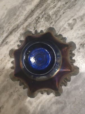 Antique Fenton Carnival Glass Bowl Blue Persian Medallion 3in1 Ribbon Edge EUC - Thumbnail 3