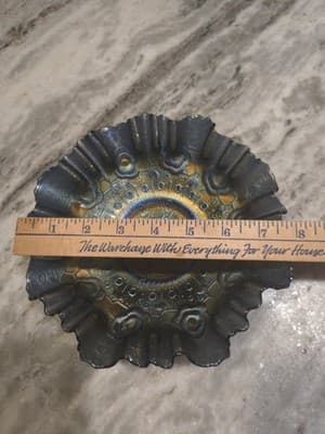 Antique Fenton Carnival Glass Bowl Blue Persian Medallion 3in1 Ribbon Edge EUC - Thumbnail 14