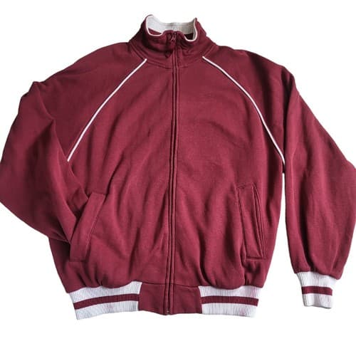 Vintage John Blair Mens Warm-up Jacket Large Burgandy Cotton Full Zip Roomy - Thumbnail 3