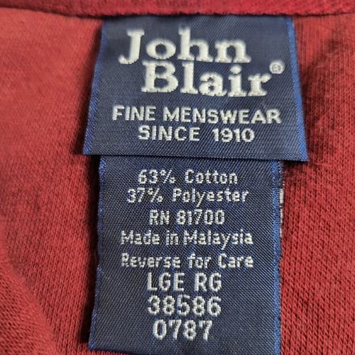 Vintage John Blair Mens Warm-up Jacket Large Burgandy Cotton Full Zip Roomy - Thumbnail 7