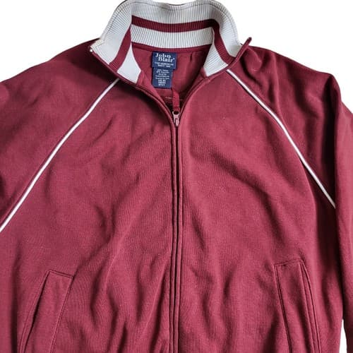Vintage John Blair Mens Warm-up Jacket Large Burgandy Cotton Full Zip Roomy - Thumbnail 5