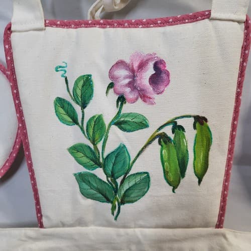 Dandomia Crafts Bib Apron Pot Holder Set White Pink Handpainted Phillipines - Thumbnail 3