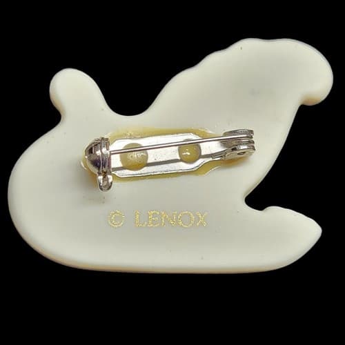 Vintage Lenox Sleigh Christmas Brooch Pin White Porcelain Rhinestone Accents - Thumbnail 2