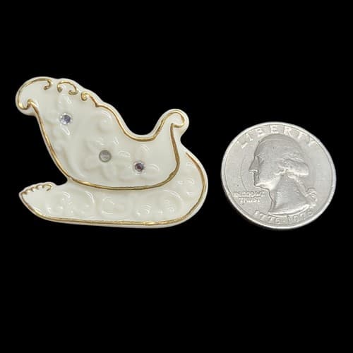 Vintage Lenox Sleigh Christmas Brooch Pin White Porcelain Rhinestone Accents - Thumbnail 4