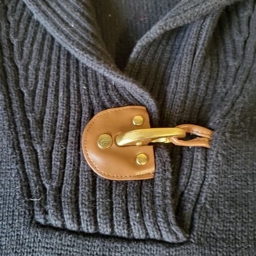 Lauren RL Womens Sweater Black 2X Cotton Shawl Collar Pullover Brass Hook - Thumbnail 5