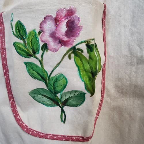 Dandomia Crafts Bib Apron Pot Holder Set White Pink Handpainted Phillipines - Thumbnail 4
