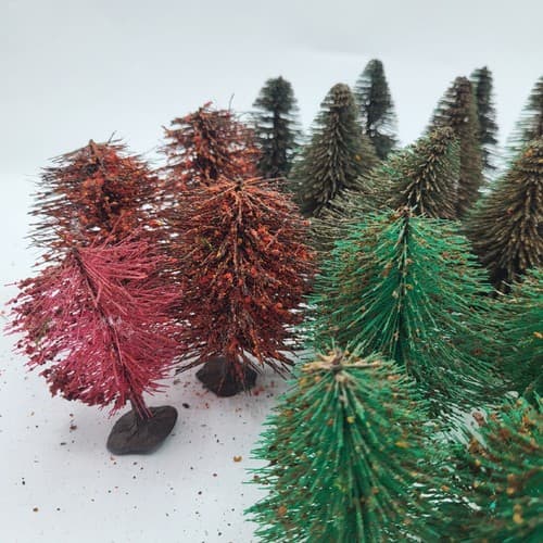 Vintage Mini Bottle Brush Trees Lot 24 Trees Green Red Gold 2-3" Tall Christmas - Thumbnail 9