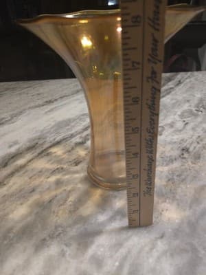 Vintage Imperial Glass Trumpet Vase Marigold Iridescent Morning Glory 8.5" - Thumbnail 10