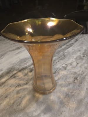 Vintage Imperial Glass Trumpet Vase Marigold Iridescent Morning Glory 8.5" - Thumbnail 2