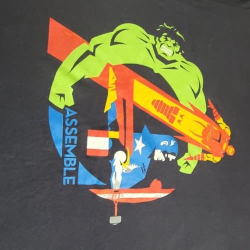 Marvel Avengers Assemble Adult Shirt L Black Tee Cotton Colorful Heros - Thumbnail 2