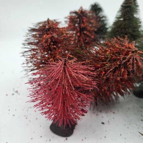 Vintage Mini Bottle Brush Trees Lot 24 Trees Green Red Gold 2-3" Tall Christmas - Thumbnail 3