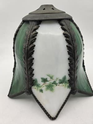 Vintage Reproduction Tulip Slag Glass Shade Plastic Lightweight Green Ivy - Thumbnail 8