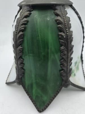 Vintage Reproduction Tulip Slag Glass Shade Plastic Lightweight Green Ivy - Thumbnail 9