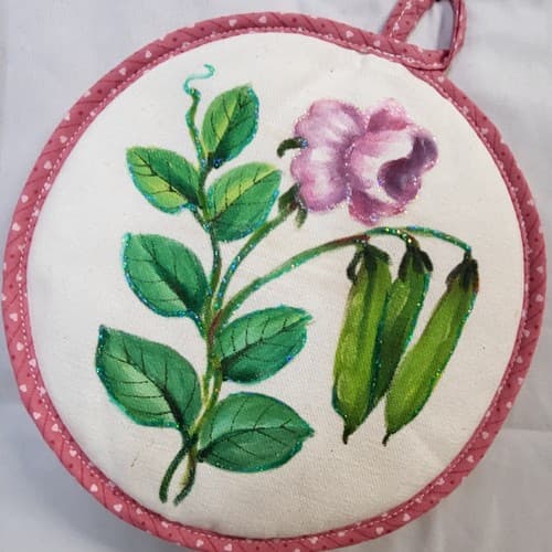 Dandomia Crafts Bib Apron Pot Holder Set White Pink Handpainted Phillipines - Thumbnail 6