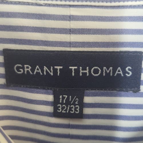 Grant Thomas Mens Shirt Dress Button Down Blue White Stripe 17 1/2 32-33 Cotton - Thumbnail 8
