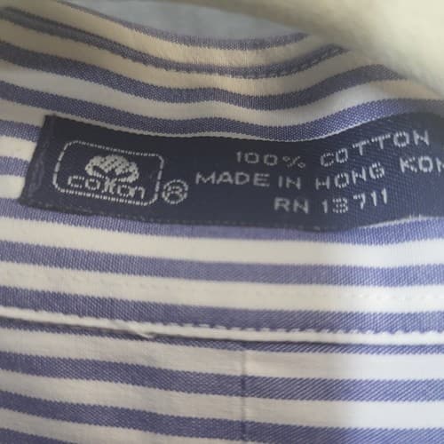 Grant Thomas Mens Shirt Dress Button Down Blue White Stripe 17 1/2 32-33 Cotton - Thumbnail 9