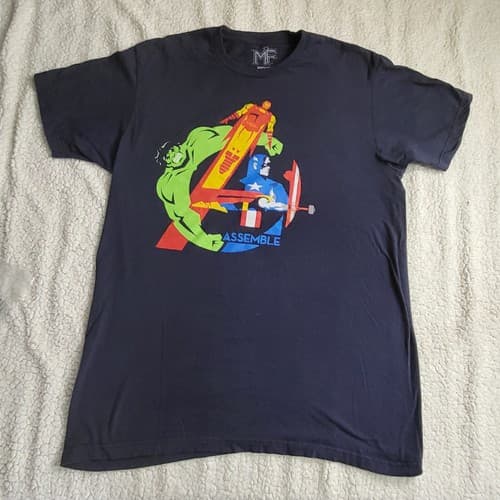 Marvel Avengers Assemble Adult Shirt L Black Tee Cotton Colorful Heros - Thumbnail 10