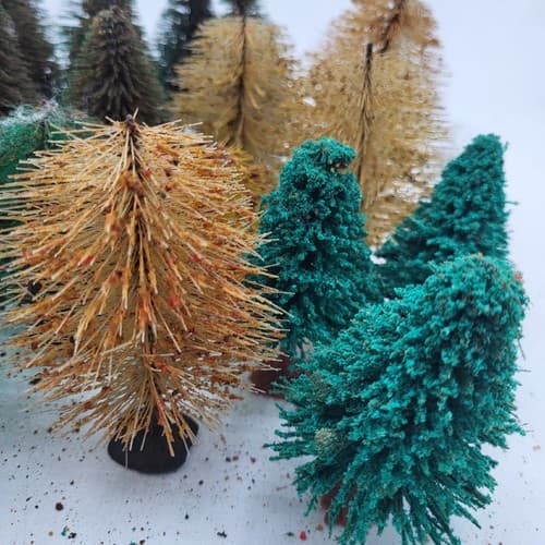 Vintage Mini Bottle Brush Trees Lot 24 Trees Green Red Gold 2-3" Tall Christmas - Thumbnail 5