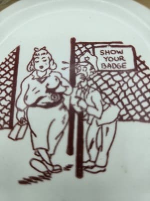 Vintage Risque Ashtray Adult Novelty 'Show Me Your Badge' Tobacciana Cartoon EUC - Thumbnail 2