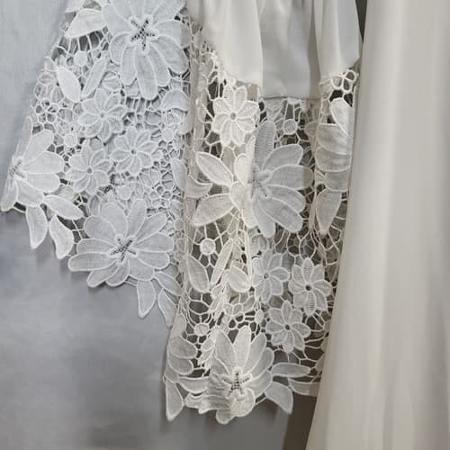 Joseph Ribkoff Dress White Petite S Polyester Lined Lace Applique Bell Sleeves - Thumbnail 7