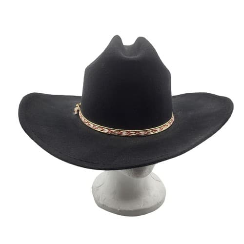 Western Express Cowboy Hat Black S M Elastic Band Faux Felt Red White Braid - Thumbnail 2