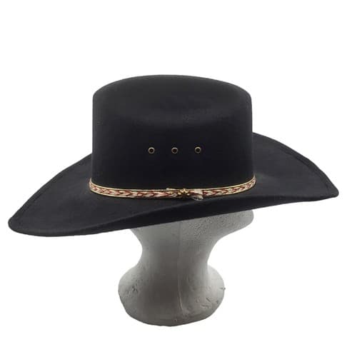Western Express Cowboy Hat Black S M Elastic Band Faux Felt Red White Braid - Thumbnail 4