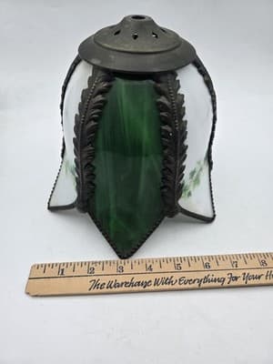 Vintage Reproduction Tulip Slag Glass Shade Plastic Lightweight Green Ivy - Thumbnail 10
