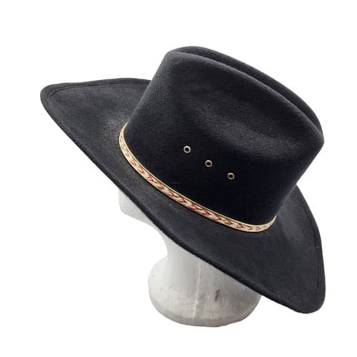 Western Express Cowboy Hat Black S M Elastic Band Faux Felt Red White Braid - Thumbnail 6